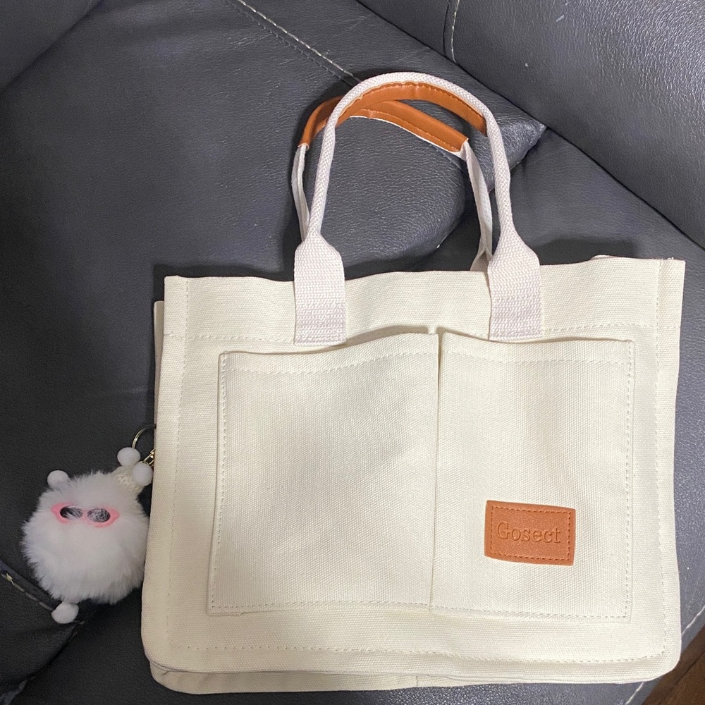 Cream Canvas Tote with Tan Accents